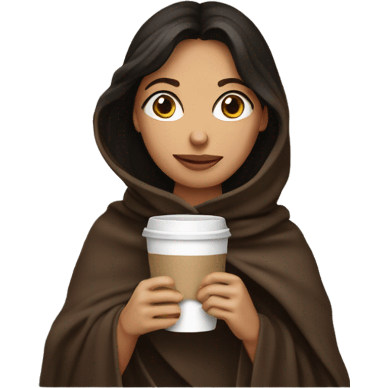 Dark Brunette Drinking coffee wrapped in a blanket emoji