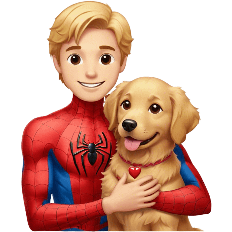 Spider-Man with his Golden Retriever wishing everybody a happy Valentine’s Day emoji