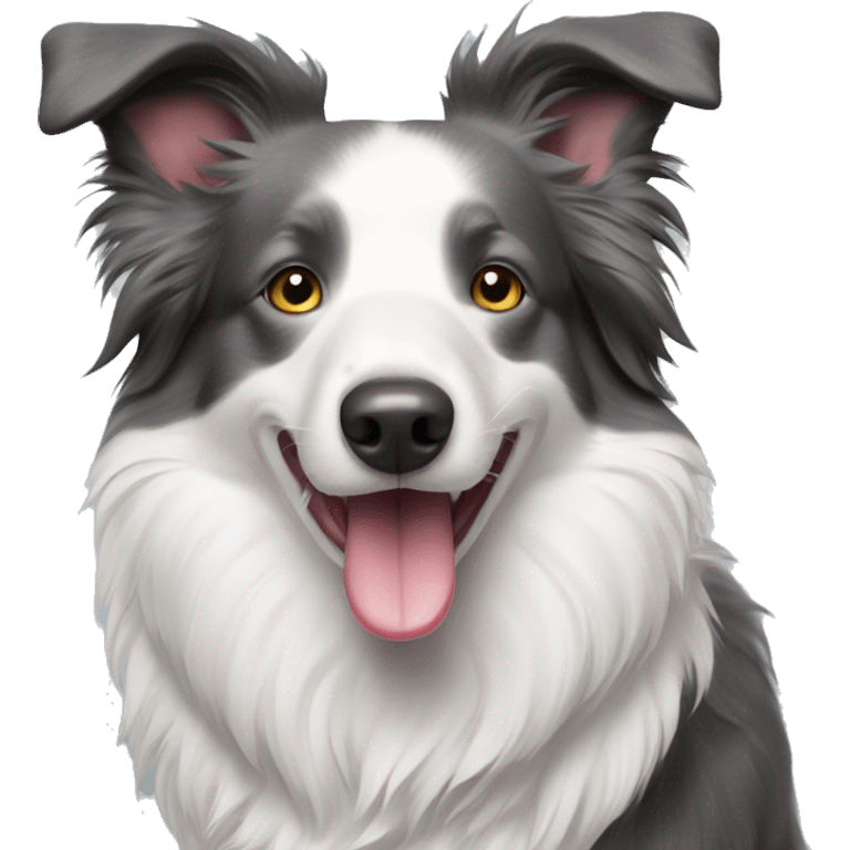 Grey border collie with the tongue out emoji