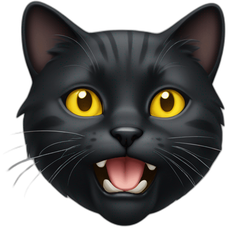 Black puffy cat with yellow eyes yawns emoji