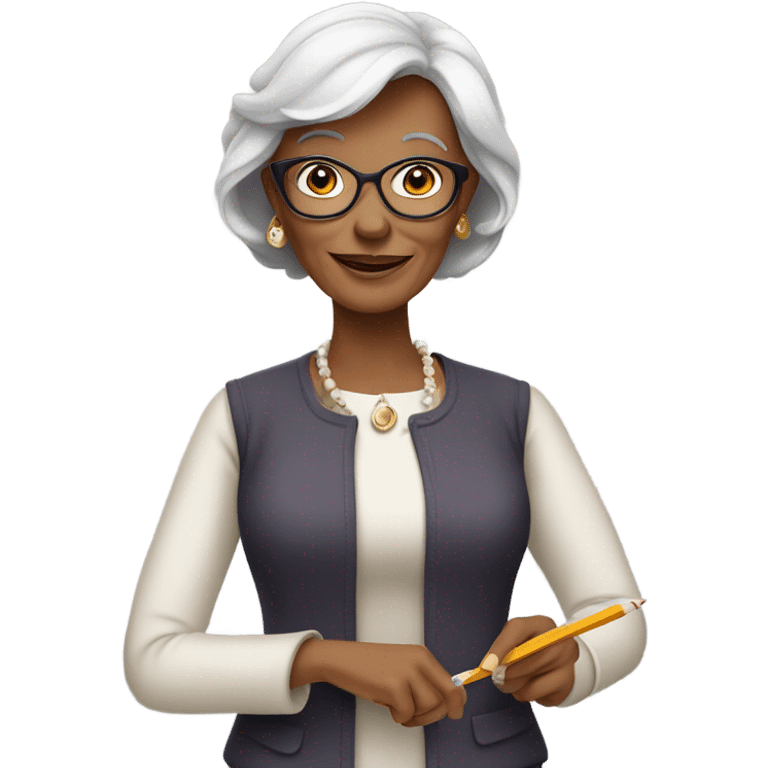 elegant 60-year old woman with a pencil in hand emoji