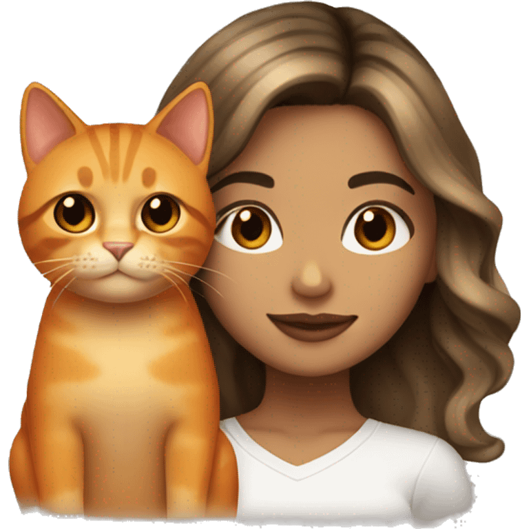 Hispanic girl with blonde balayage and brown eyes holding an orange cat emoji