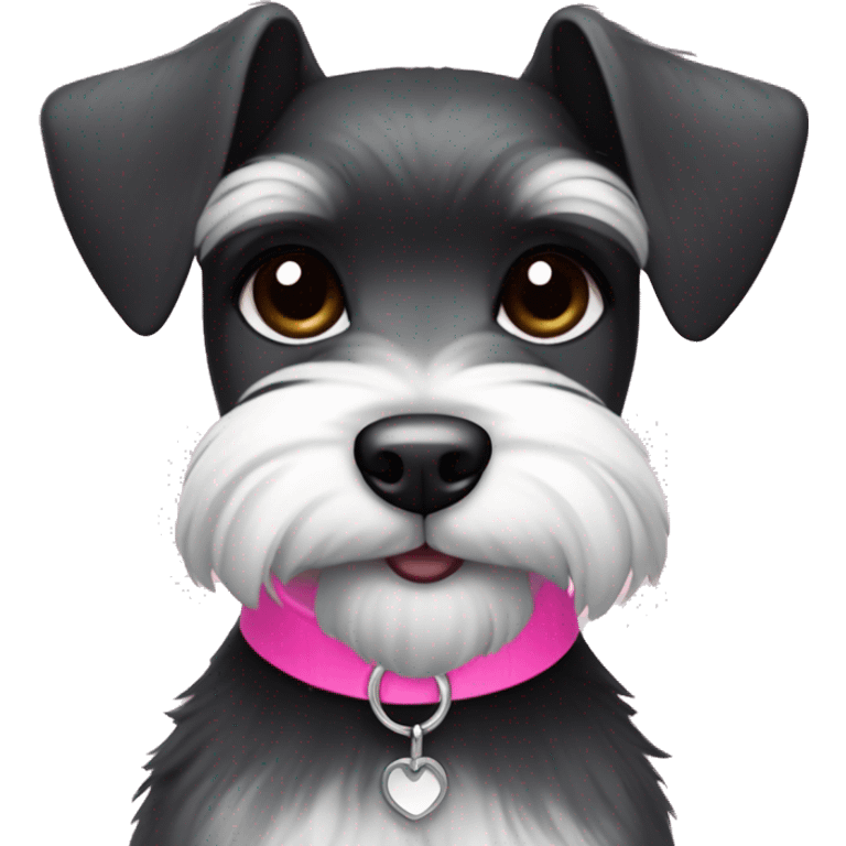 miniature schnauzer, black and white fur with a pink collar, cute emoji