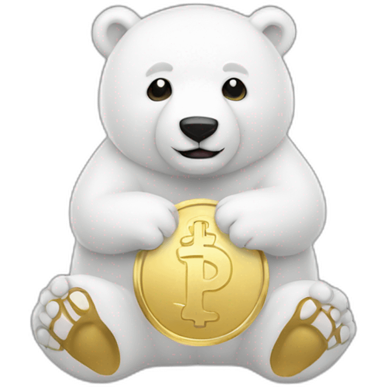 white bear with gold coin in hands emoji