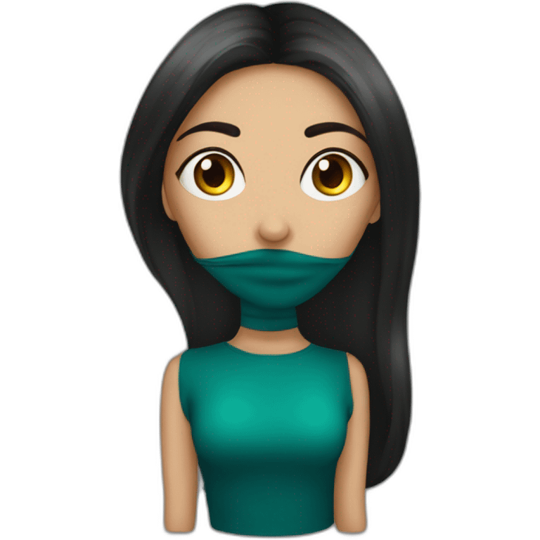 Mujer cabello largo negro ojos color café con máscara de gas emoji