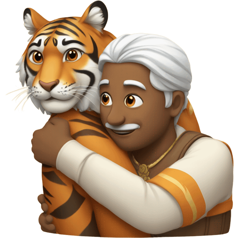 Indian man hugging contented tiger emoji