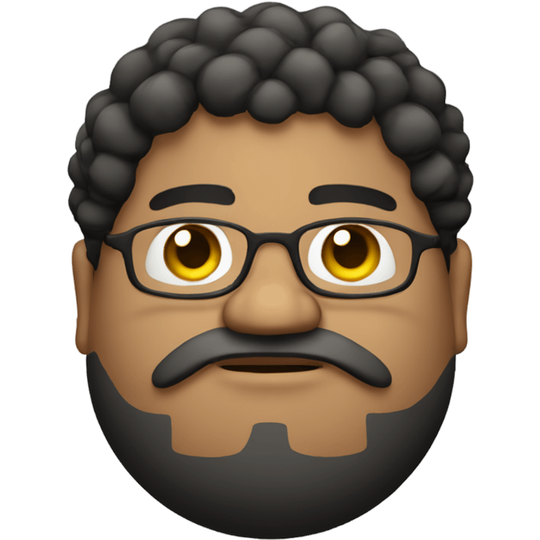 chubby mexican man with glasses curly hair and a goatee looking forward slightly upset emoji