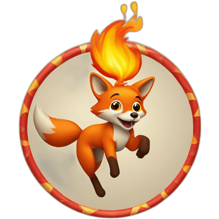 a circus fox jumping a flame ring  emoji