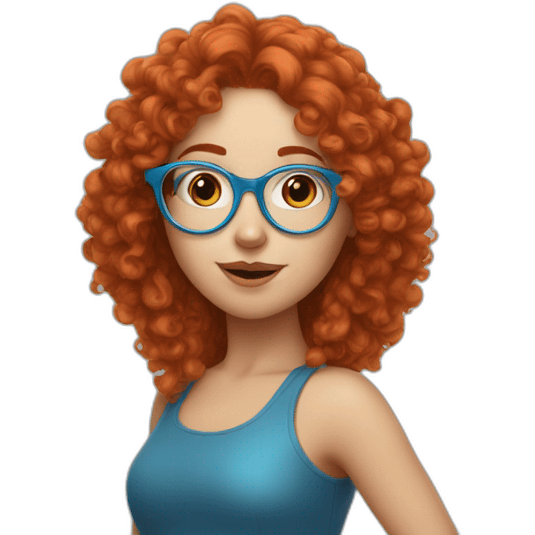 a white girl with curly red hair and blue glasses blowing a kiss emoji