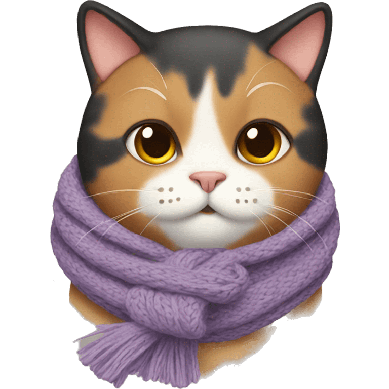 Fat Calico cat wearing a knit scarf emoji