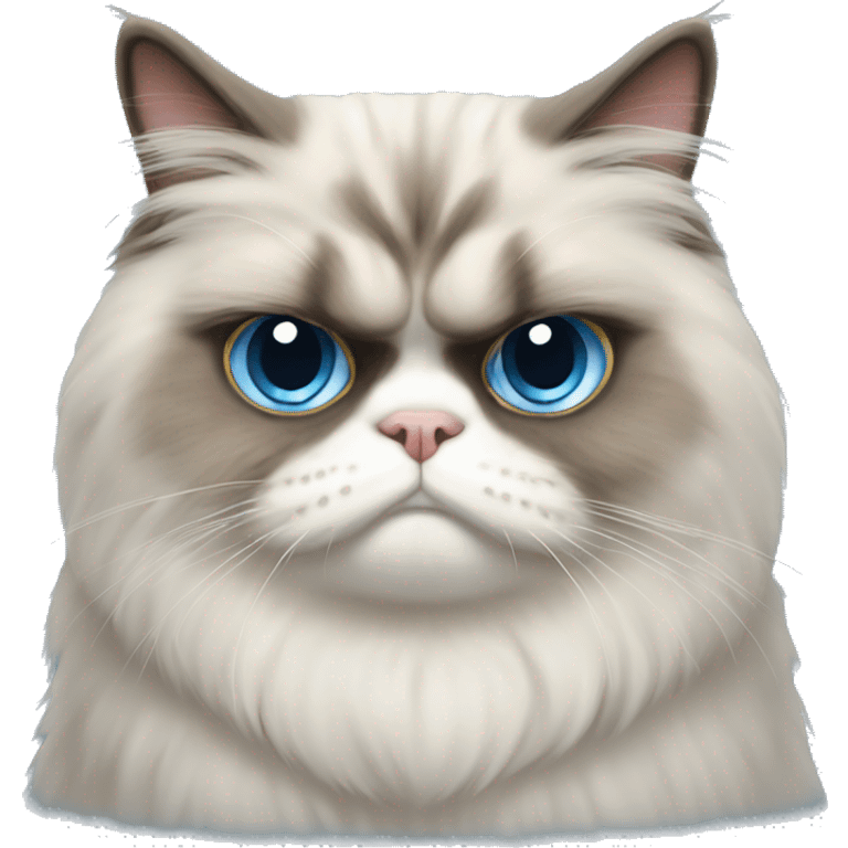 Round face grumpy Persian cat blue fur emoji