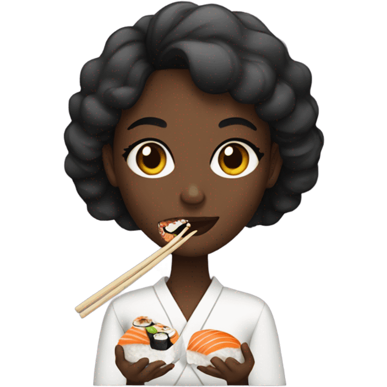 A dark girl eating sushi  emoji