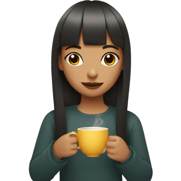 Girl with bangs sipping tea emoji