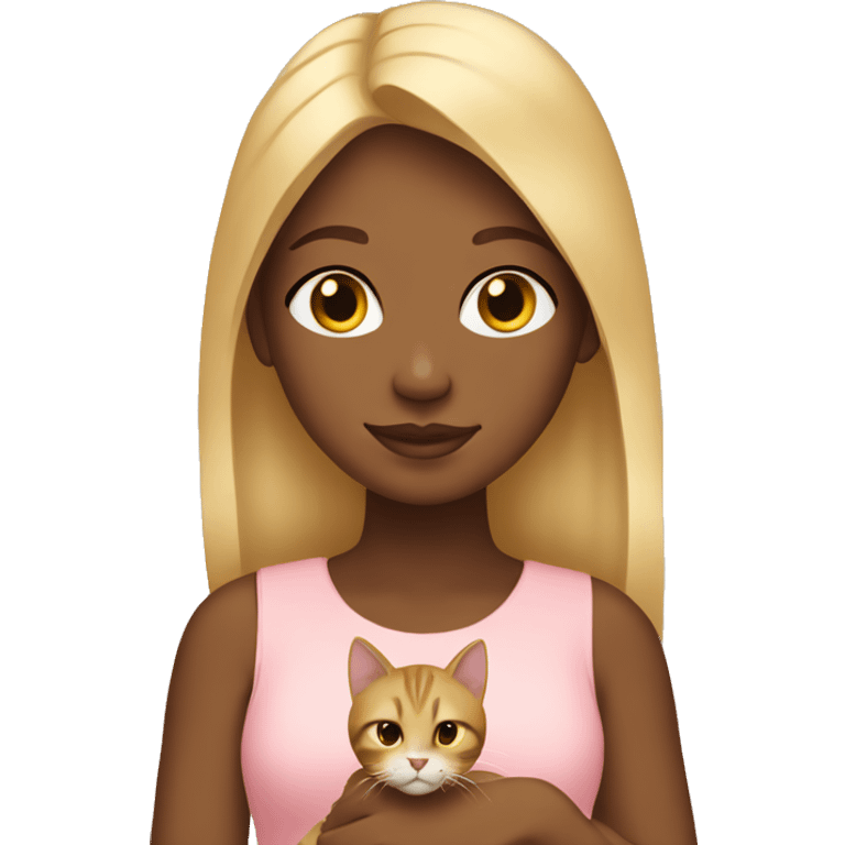 A brown girl with blonde hair holding a cat  emoji