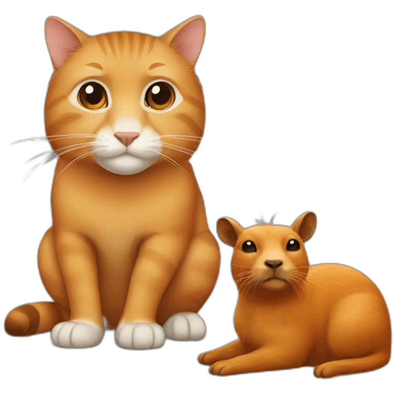 Orange cat sit with capybara emoji