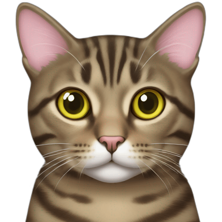 brown mackerel tabby cat with greenish yellow eyes and pink nose emoji