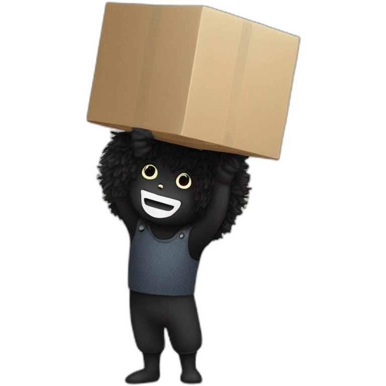 Gollywog lifting a box above head emoji