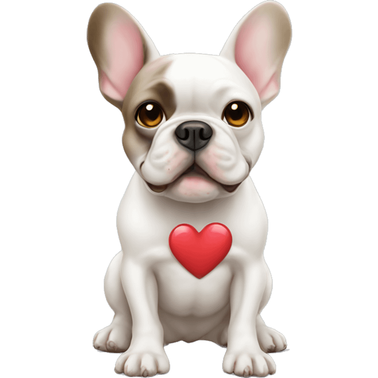 a white French bulldog with a heart in its paws emoji