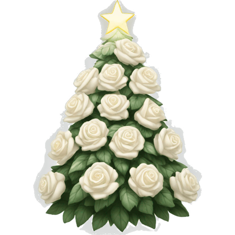 White Christmas tree decorated with big white roses and glowy lights emoji