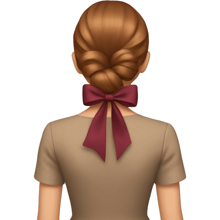 A burgundy bow in light brown hair from the back  emoji