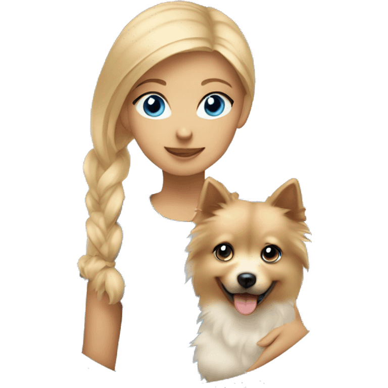 Blonde girl blue eyes holding spitz  emoji