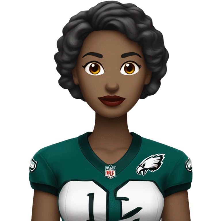  White skin female dark hair red lips wearing Philadelphia Eagles jersey emoji