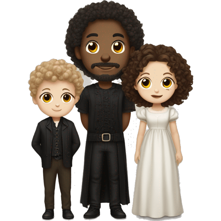 Gothic mixed wife, white skin brown curly haired husband and a light skinned baby boy emoji