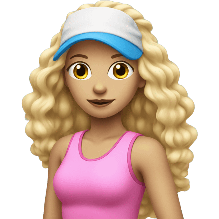 Tennis blonde girl in pink with long hair and blue aye  emoji