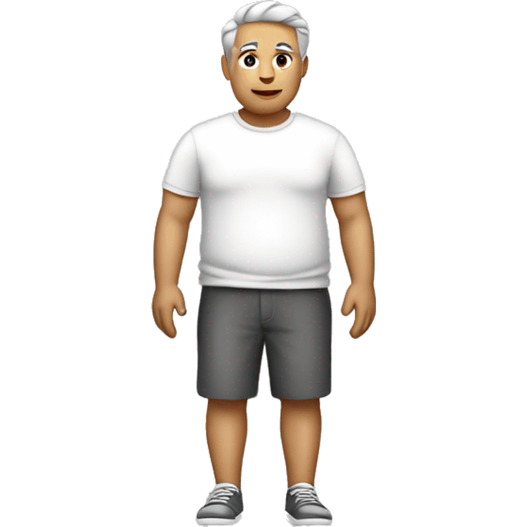 Full body Fat man grey hair in white t-shirt emoji