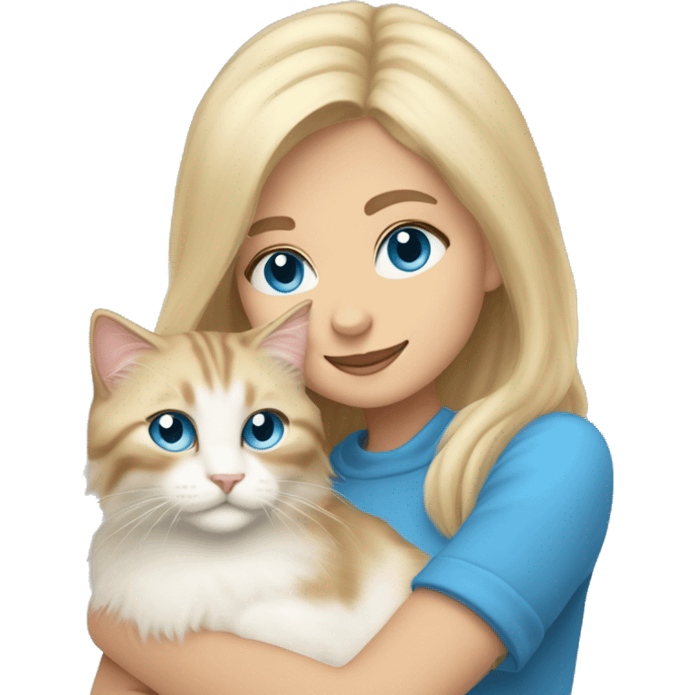 Pretty Blonde haired blue eyed woman snuggling a Siberian cat emoji