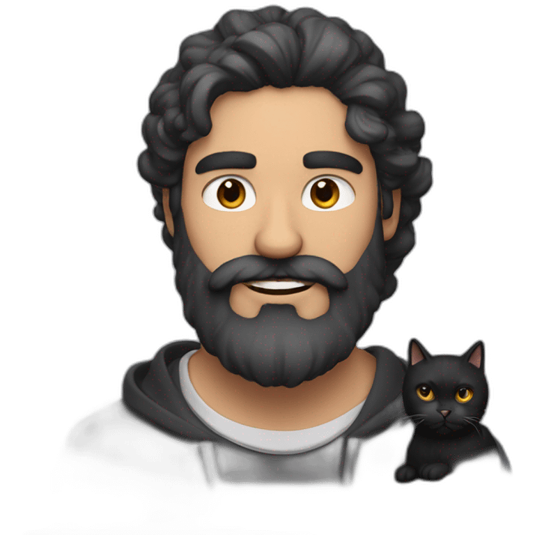 Latin Bearded man with a black and white cat  emoji