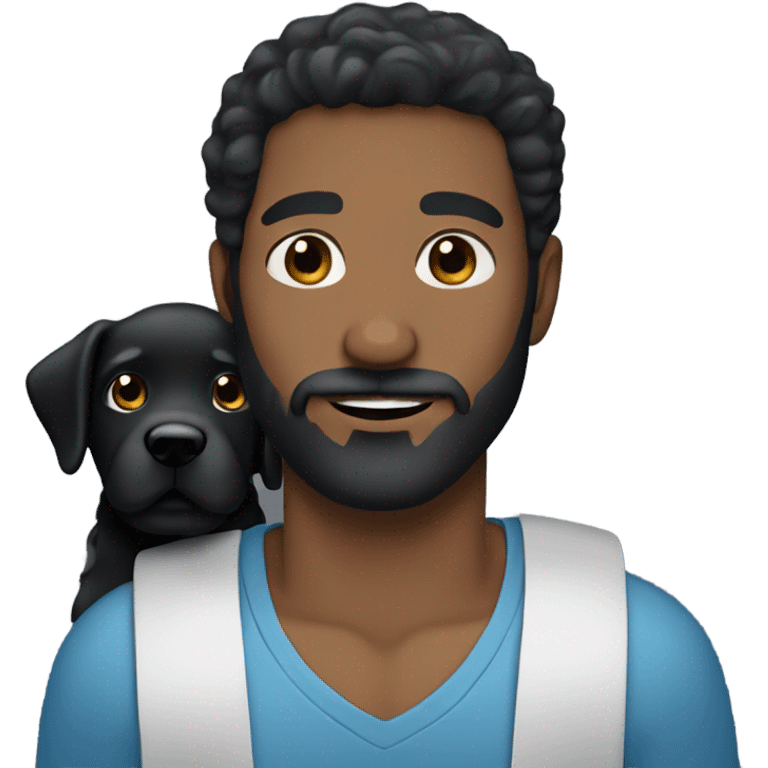 Black hair man with blue eyes beard and mustache holding black Labrador  emoji