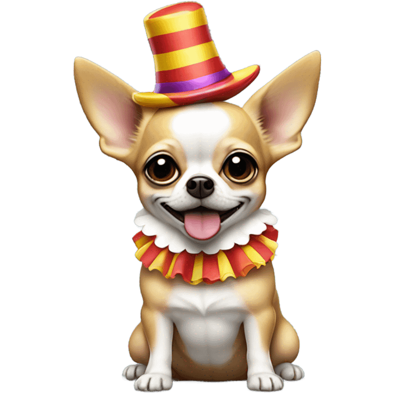 a small fat blonde chihuahua with a clown costume  emoji