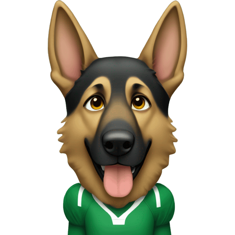 German Shepherd wearing green football jersey emoji