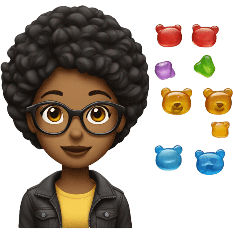 Smiling girl with glasses and gummy bear earrings emoji