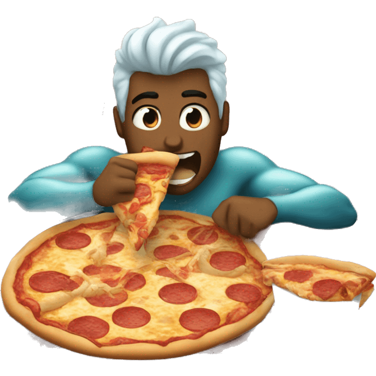 Merman eating a pizza in a car emoji