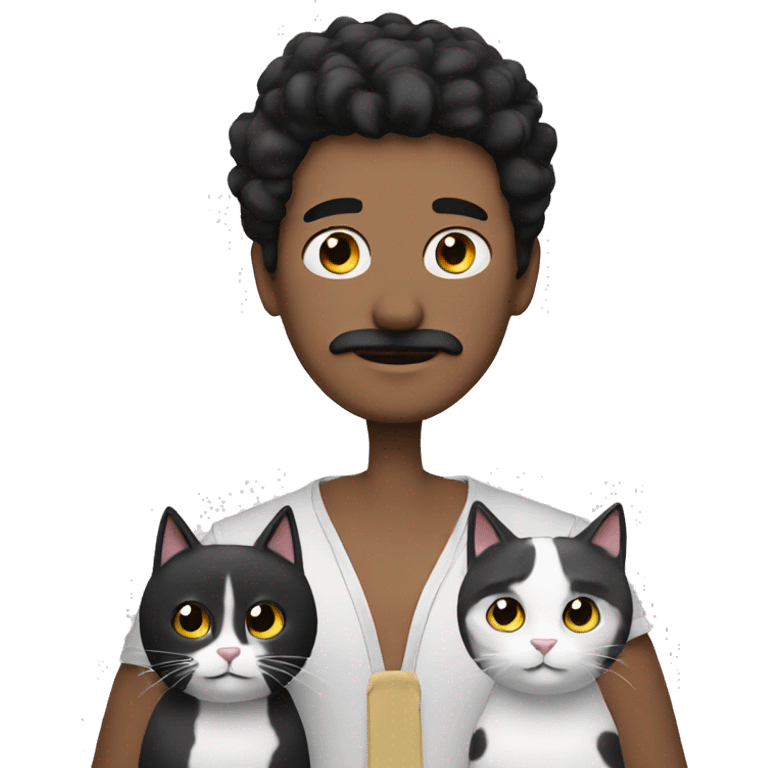 white Guy with black hair, mustache and two black and white cats emoji