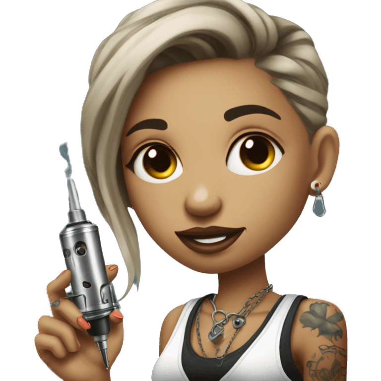 Tattoo artist girl with tattoo machine in hands  emoji