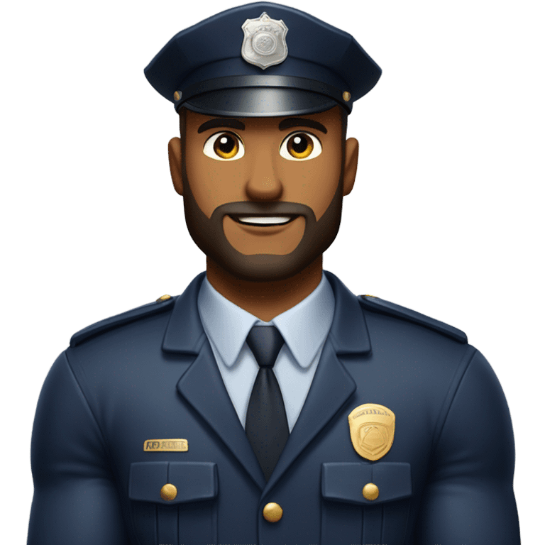 A muscular handsome bodybuilder wearing full police uniform with beard emoji