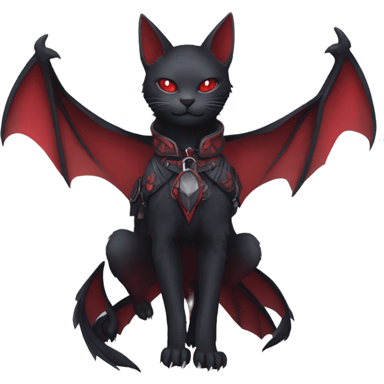 cool kawaii edgy black red ethereal fantasy nargacuga-bat-cat-Fakemon collar harness full body emoji