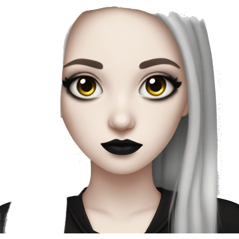 A teenage girl with pale skin and goth makeup emoji