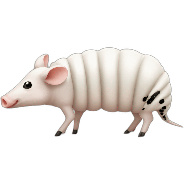 White pig armadillo cow centipede insect with black spots emoji