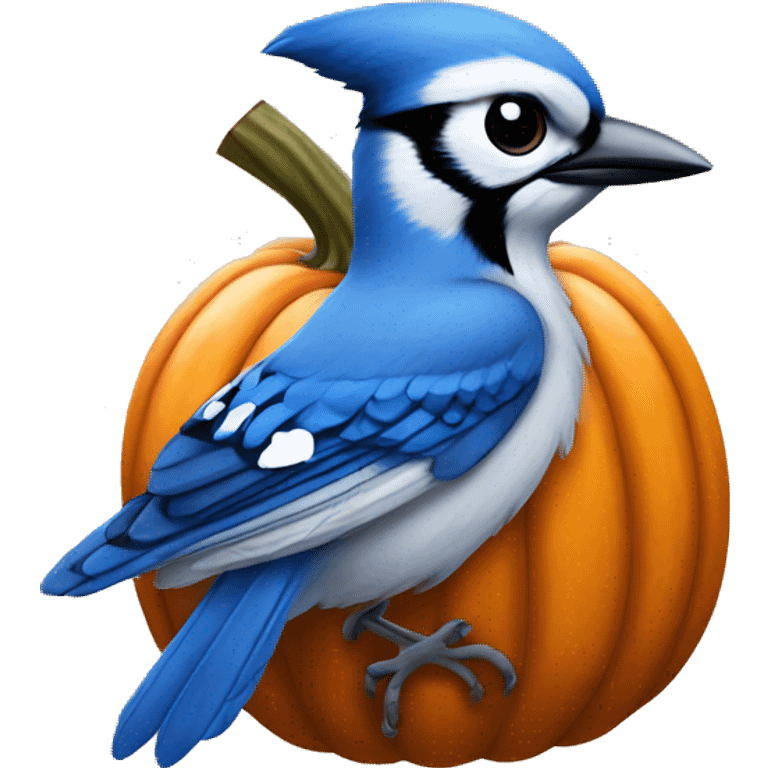 Blue Jay head sticking out of pumpkin emoji