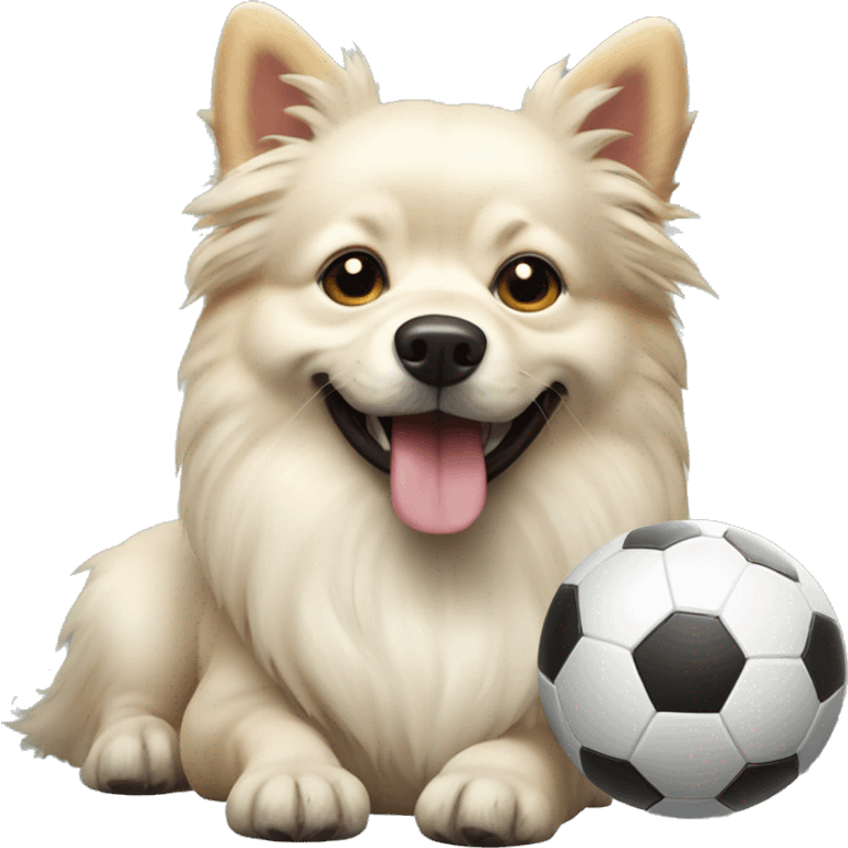 Cream spitz dog with soccer ball emoji