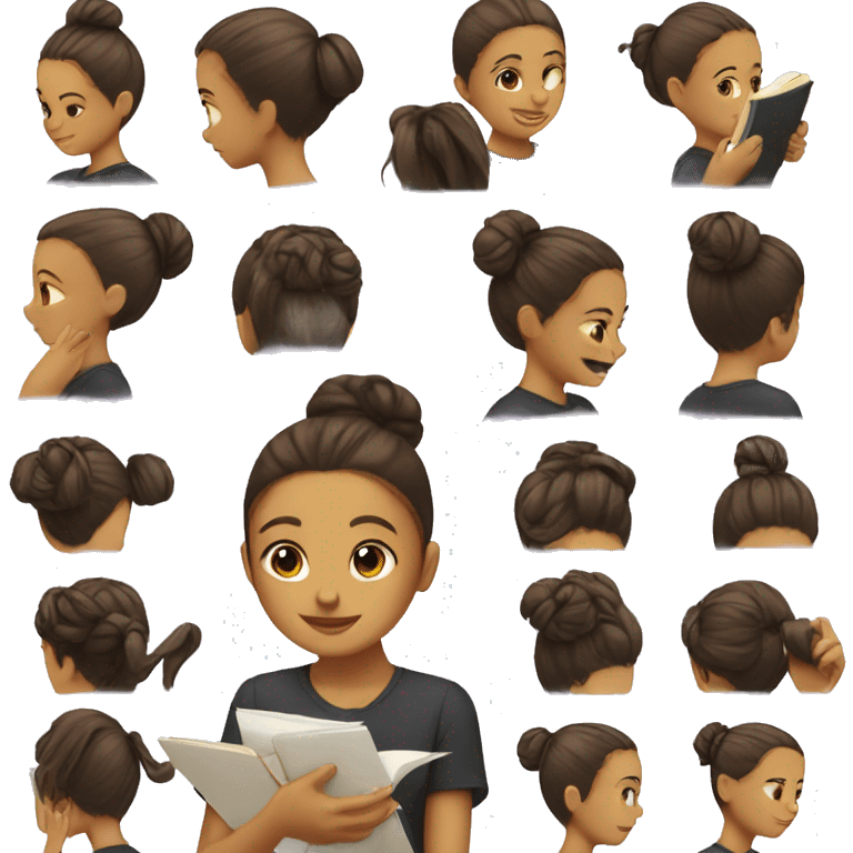 Girl studying hair in a bun  emoji