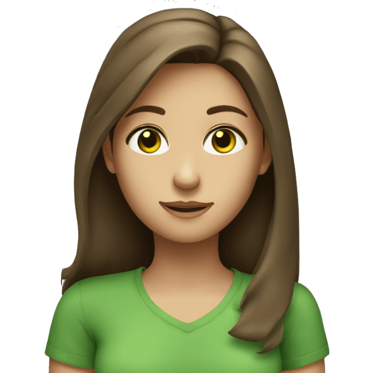 A girl with brown hair green eyes green shirt  emoji