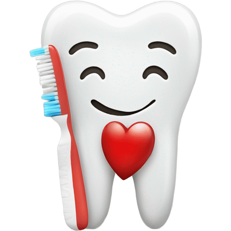 Tooth and toothbrush with red heart  emoji