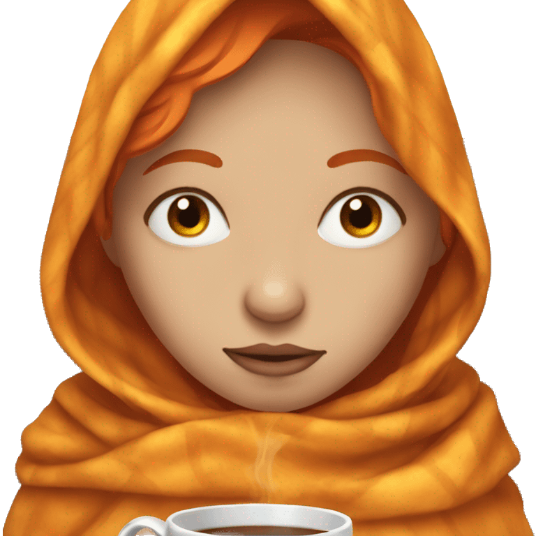 girl with orange hair inside a blanket sipping coffee eyes closed  emoji