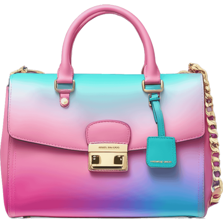 Realistic isolated bubblegum pink ,teal,and light purple ombre Michael Kors satchel purse.  emoji