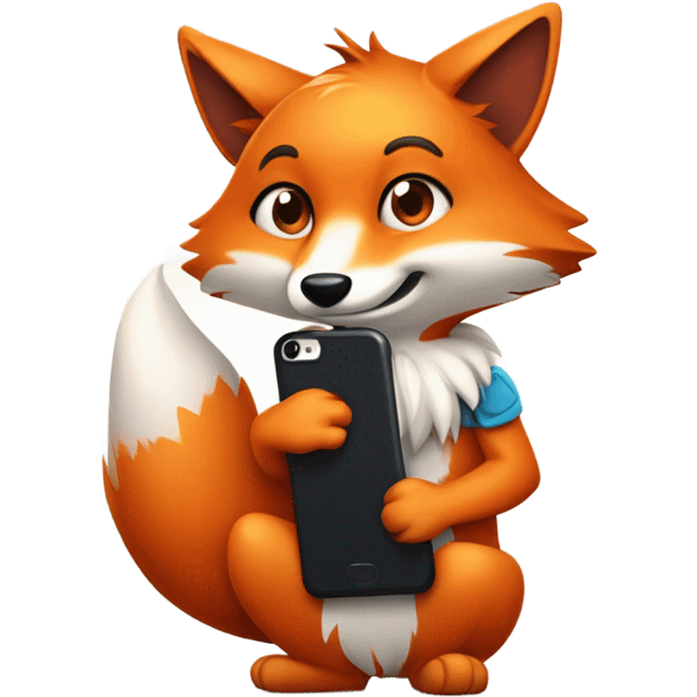 detailled kawaii fox with smartphone emoji